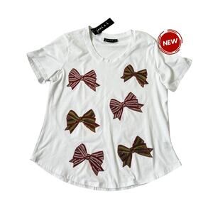 Joei and I White Ribbons Sequins T-shirt Women Size Large NWT | 19-35